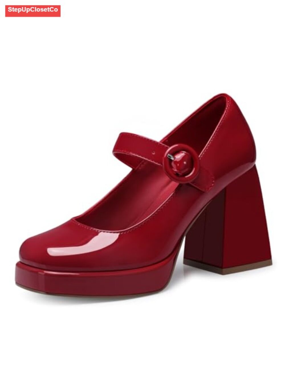 Women Mary Jane Chunky Heel Pumps - Block Heel Dress Shoes - Faux Leather